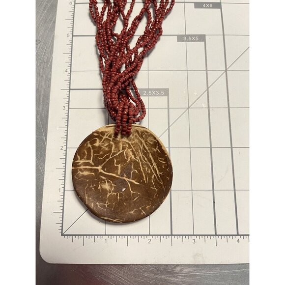 Handmade Tribal Red Beaded Multi Strand Necklace African Hippie Large Wood Charm - Picture 5 of 5
